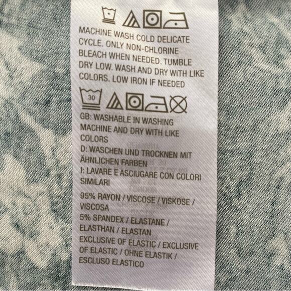 Jason Wu Stretch Long Sleeve Dress Womens Size M Teal Green Print Smocked Waist - Picture 13 of 13